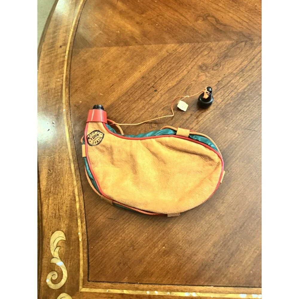 Vintage Leather Canteen Water Bladder Travel Beverage 1 Liter Bag Made in Spain